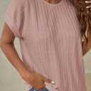 Womens Summer Tops Crochet Cap Short Sleeve Shirts Casual Loose Texture Round Neck Knit Tshirts Blouse (L)