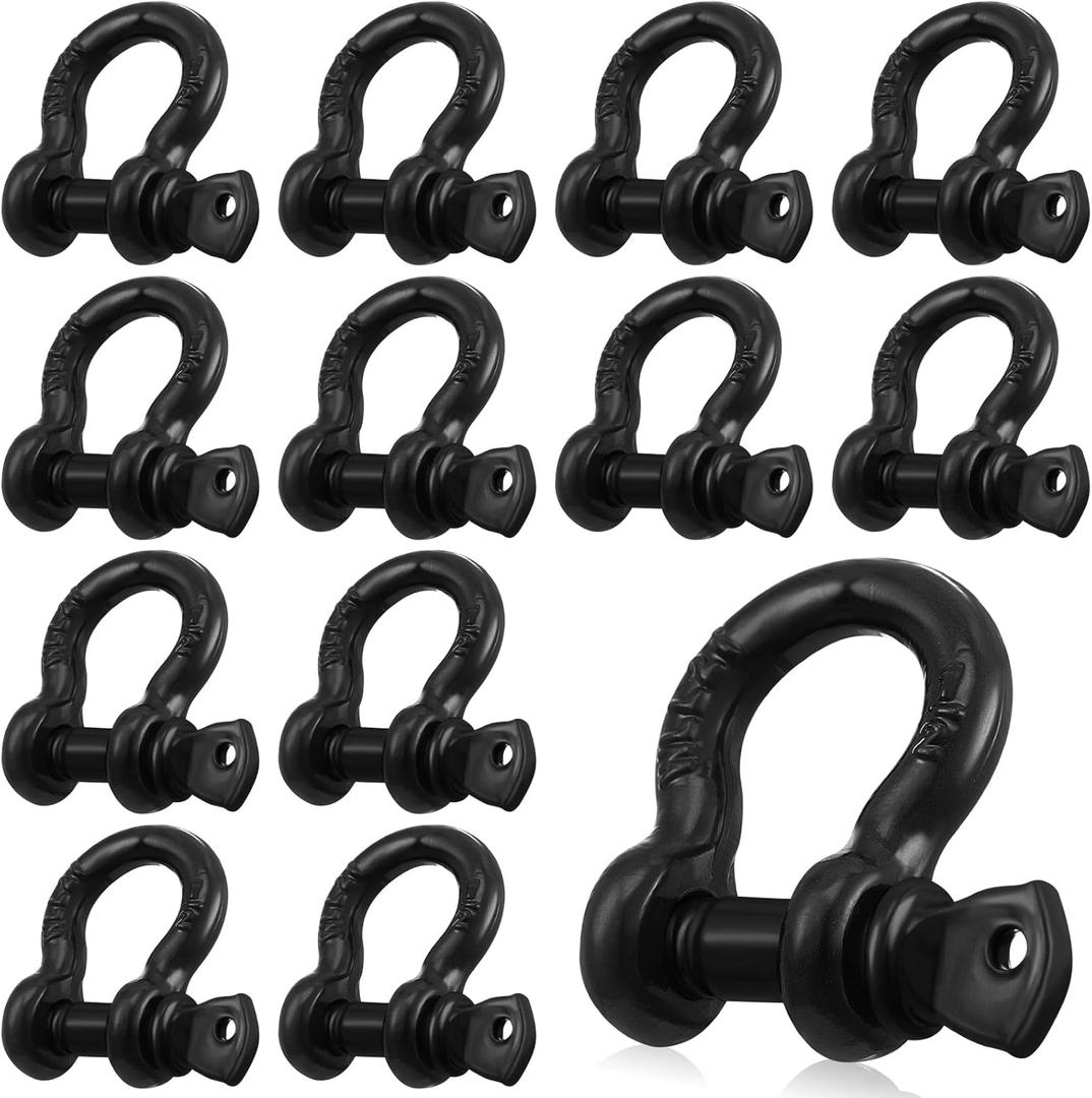12 Pack 1/2 D Ring Shackle Heavy Duty with Screw Pin Galvanized Coating for Rigging Tow Strap Winch Off Road Truck Vehicle Recovery