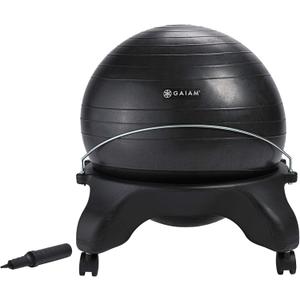 Gaiam Classic Backless Balance Ball Chair Exercise Stability Yoga Ball Premium Ergonomic Chair for Home and Office Desk with Air Pump, Exercise Guide, Charcoal