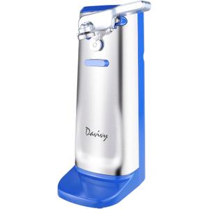 Davivy Electric Can Opener, One Touch Lid Opening, Removable Stainless Steel Cutter and 3-in-1 Design, with Sharpener and Bottle Opener, Stainless Steel-Blue)