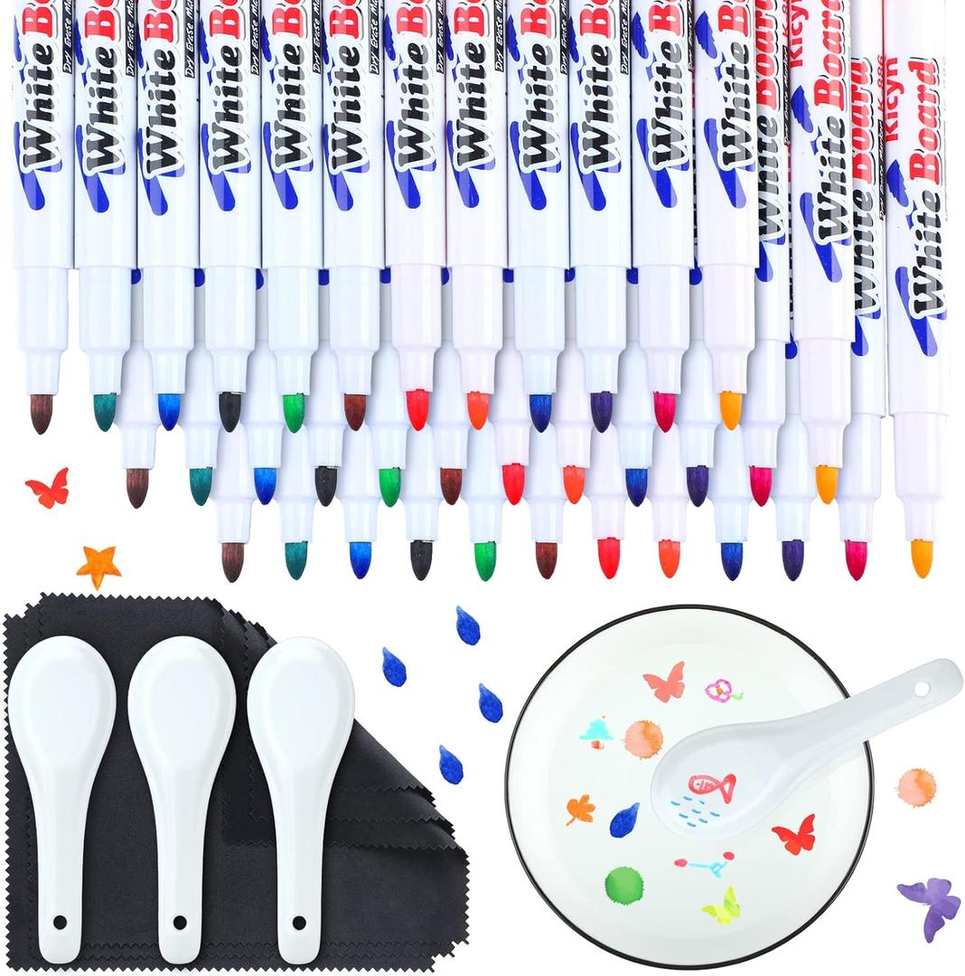 Teling 36 Pcs Magical Floating Drawings Bundle for Kids, 12 Colors Create Water Painting Ink Pens, Art Marker Kit with Spoons & Towel for DIY Tattoo, Magic Xmas Gifts for Boys and Girls