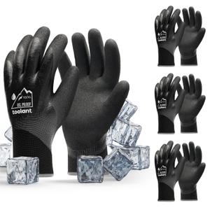 Waterproof Gloves Bulk Pack for Men and Women, 3 Pairs, Freezer Gloves with Grip, Double Nitrile Dipped for Extreme Oil Repellent, for Construction, Mechanics, Mining, Plumbing, Black, X-Large