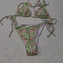 ZAFUL Women's Triangle Bikini Lace Frilled Ruffles Gingham Print Tie Side Spaghetti Strap 2 Pieces Bikini Swimsuit (Medium, 1-light Green)