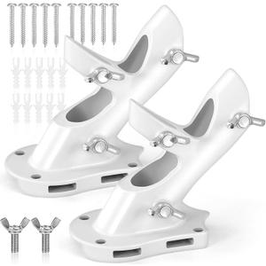Flag Pole Holder, Anovo Flag Pole Brackets Mount Outside House Heavy-Duty Aluminum Metal Rust Proof Bracket 1" Inner Diameter 2 Positions with Hardwares for Outdoor Wall Mounting Porch( White-2 Pack)