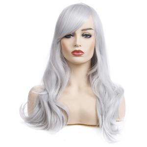 morvally 23 inches Long Curly Wig Big Wave Heat Resistant Synthetic Hair with Bangs for Women Cosplay Costume Halloween Party (Silver Grey)