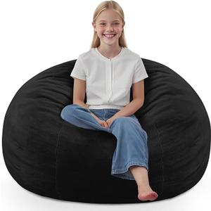SIMFLAG 2FT Bean Bag Chair, Comfy Bean Bag Chairs with Memory Foam Filled, Fluffy Beanbag Sofa with Dutch Velvet Cover, Teardrop BeanBag Chairs for Living Room, Playroom  Black