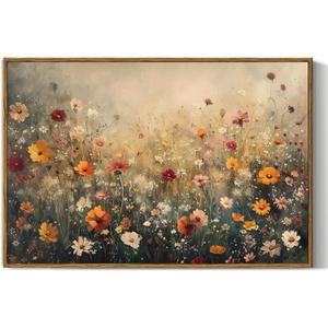 InSimSea Framed Canvas Wall Art Vintage Decor, Wall Decor for Living Room Bedroom Office Bathroom, Large Nature Landscape Flower Wildflower Oil Painting Prints, Home Decorations, 16x24inch