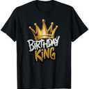 Birthday King with Crown Funny Birthday Party T-Shirt, L