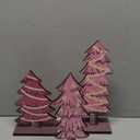 Meooeck 3 Pcs Pink Wood Christmas Trees Tabletop Rustic Christmas Decor Farmhouse Centerpieces Decorations for Tables with Rectangular Base for Home