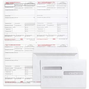 2025 Pre-Printed W2 4-Up Laser Tax Forms Set with Double-Window Envelopes, for 25 Employees