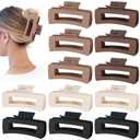Sisiaipu 12 Pcs Large Hair Claw Clips for Thick Hair, 4.1 x 2.1 x 1.2 Inch, Square Hair Clips Jumbo Jaw Clips, Bulk Hair Accessories for Women and Girls - Brown