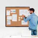 Extra Large Cork Bulletin Board 48" X 48", Foldable Notice Pin Board for Wall, Black Wood Framed 4'x4' Corkboard, Wall Mounted Noticeboard with 32 Push Pins for School, Home & Office