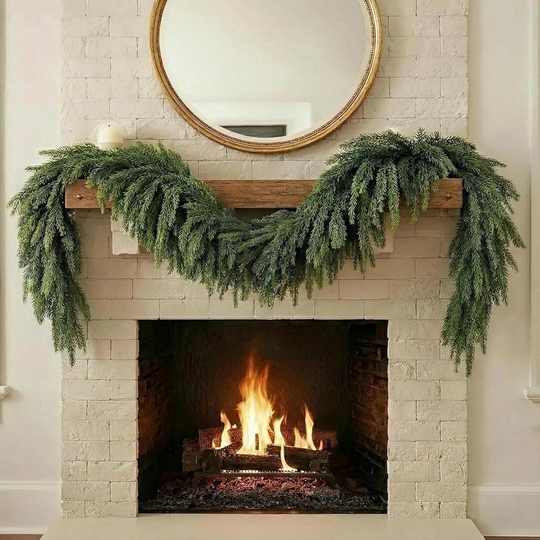 6ft Christmas Real Touch Norfolk Pine Garland - Artificial Realistic Xmas Garlands for Mantle, Fireplace & Stairs Banister Decor, Unlit Faux Green Thick Garlands Decorations for Indoor Xmas