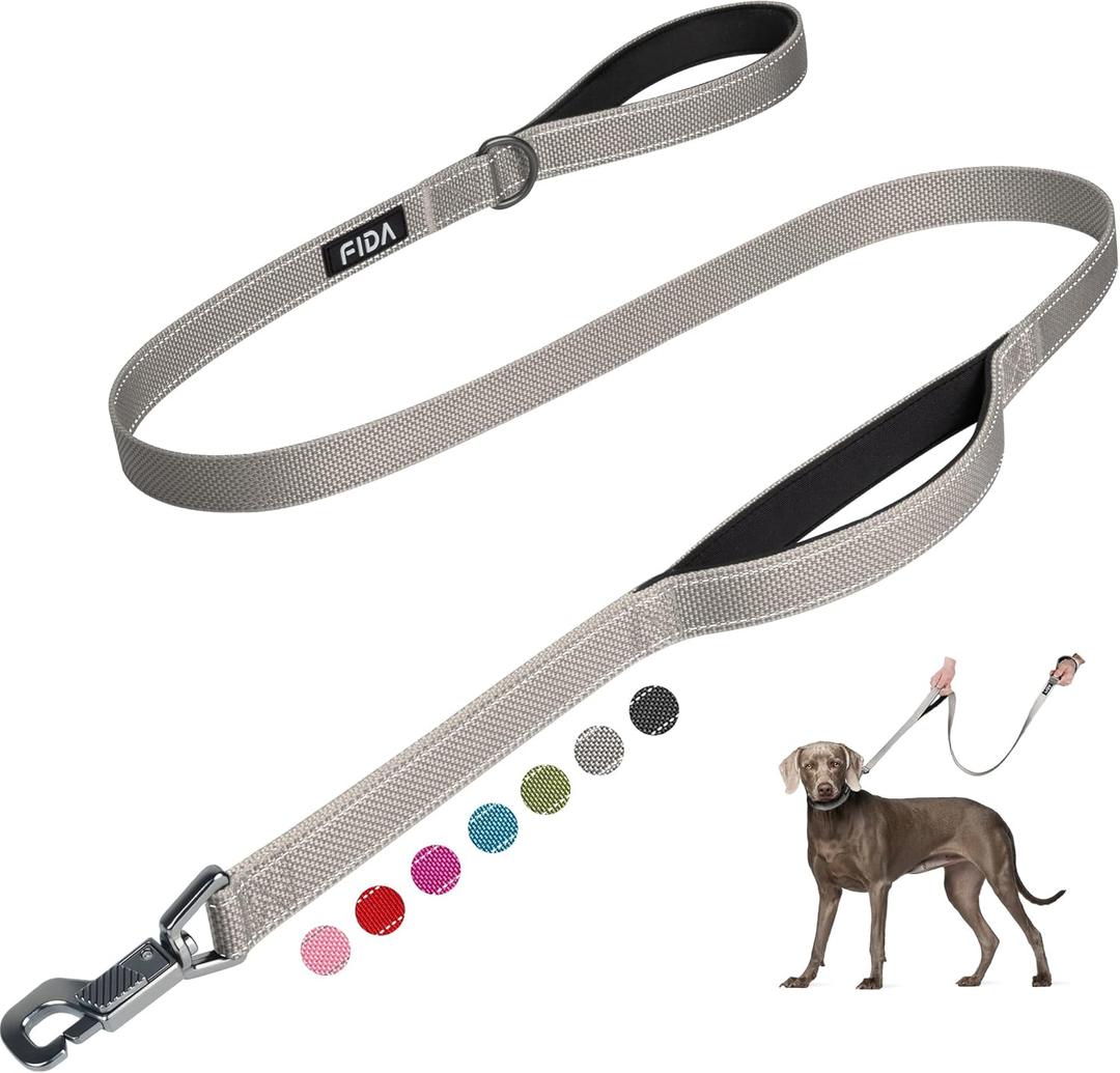 Fida 5 FT Heavy Duty Dog Leash with 2 Comfortable Padded Handles, Traffic Handle & Advanced Easy Snap Hook, Reflective Walking Lead for Large, Medium & Small Breed Dogs, Grey (5 Feet (Pack of 1))