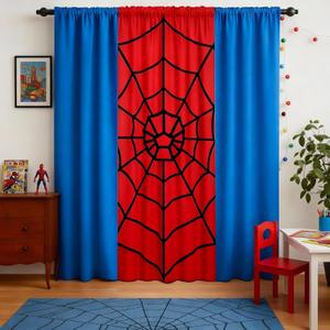 Boao 3 Pcs Spider Web Backdrop Party Decoration 6.6 x 3.9 ft Spider Theme Curtains Photo Banner Window Decor for Birthday Party Photography Background Photo Props(Red and Blue Splicing)