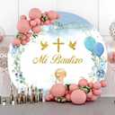 Yeele 6x6ft Mi Bautizo Round Backdrop Blue Floral Balloons Angle First Holy Communion Photography Background for Boy Baby Shower Christian Baptism Event Party Supplies Photo Shoot Props, 6x6ft-Diameter