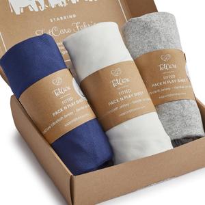 Graco Pack and Play Sheets Fitted Compatible with Graco Pack n Play Playard Crib & Other 27 x 39 Inch Playpen Mattress, Buttery Soft Jersey Playard Sheets, Grey Navy Cloud, 3 Pack