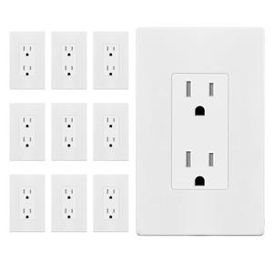 ENERLITES 10 Pack White Decorator Receptacle with Screwless Wall Plate, Standard Electrical Wall Outlet, 15A 125V, Self-Grounding, 2-Pole, 3-Wire, 5-15R, UL Listed, 61502-TR-WSID, Tamper Resistant