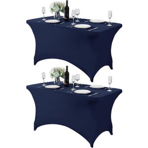2Pack Spandex Table Cover for 4FT or 6ft or 9ft Table Universal Fitted Stretch Tablecloth for Party, Banquet, Wedding and Events-Navy