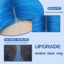Ombre Blue Wig for Women, Blue Wavy Wig Middle Part 26 Inch Blue Wigs Heat Resistant Synthetic Wigs for Daily Party Use