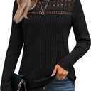 DERAX Women's Long Sleeve Shirt Top Crew Neck Lace Mesh Casual Dreesy Work 2026 Spring Tunic Blouse L