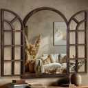 Arched Wall Mirror with Wood Window Frame, 40x28 Vintage Rustic Farmhouse Mirror for Wall, Living Room, Bedroom, Entryway(Brown)