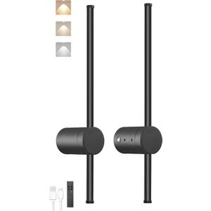 BLUEYE Battery Operated Wall Sconce Set of Two,Remote Control,3CCT,No Flicker,40W Equivalent Picture Light,Aesthetics Decor,Black Aluminum,for Living Room,Hallway,Bedroom,Non-Hardwired,2Packs,24-Inch