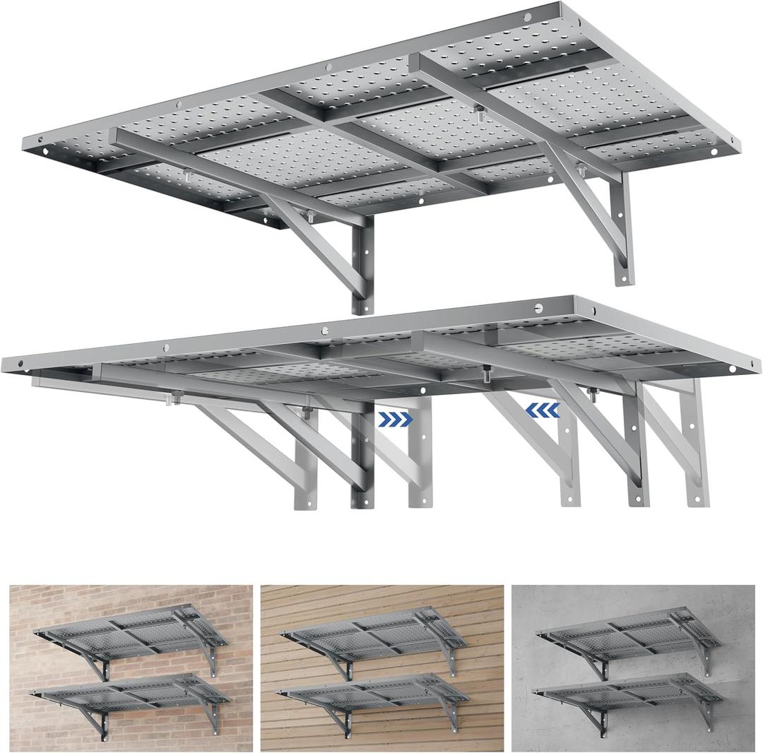 2Pack 2x3ft Garage Wall Shelving - Heavy Duty Wall Mounted Garage Shelves with Adjustable Rail Type Brackets, Suitable for Garages, Utility Room, 600lbs Capacity(2X3ft-2pack, Gray)