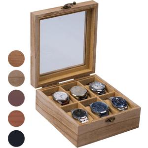 Watch Box, Watch Case for Men Women with Large Glass Lid, Wooden Watch Display Storage Box with 6 - Slots, Weathered Wood Mens Watch Box Organizer