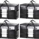 TAILI Extra Large Moving Bags, 4 Pack Black Heavy Duty Totes For Storage with Visible Window, Wrap Around Handles, Storage Bags for Space Saving, Alternative to Moving Boxes
