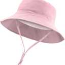 Windproof Lightweight Baby Sun Hat UPF 50+ Bucket Hat with Wide Brim, Beach Hat Boys Girls with Adjustable Strap (2-7 Years, Pink)