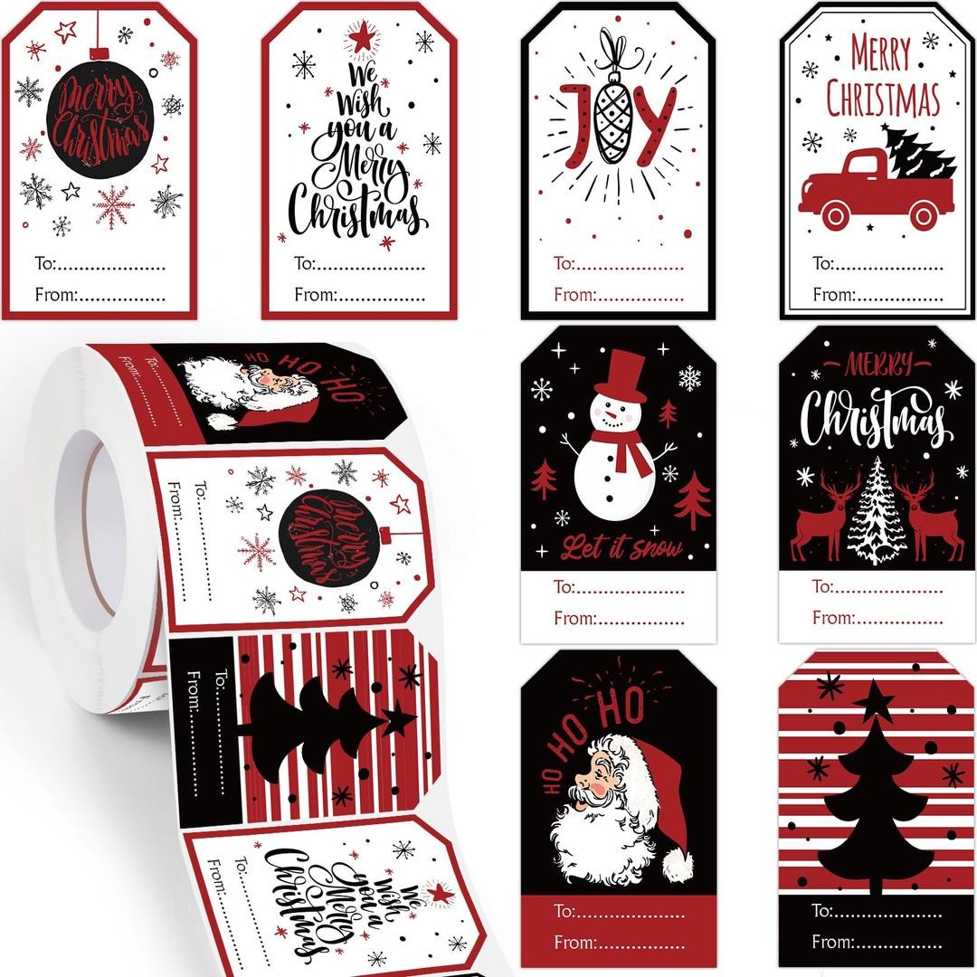 720 Pcs Self Adhesive Christmas Gift Tag Xmas Kraft Name Tags Natural Kraft Christmas Stickers Paper Tags Presents Labels for Decoration(Classic Style)