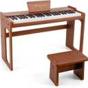 49-Key Digital Piano, Plug-In Portable Keyboard Complete Set, Standard Tones, Smooth Key Return, with Walnut Wooden Stand and Bench for Beginner Music Practice