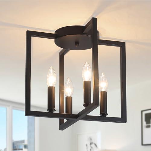 Febeleven Semi Flush Mount Ceiling Light Fixture, 4-Light Black Ceiling Light Fixture, Modern Farmhouse Industrial Close to Ceiling Lights for Kitchen Living Room Bedroom Hallway Foyer