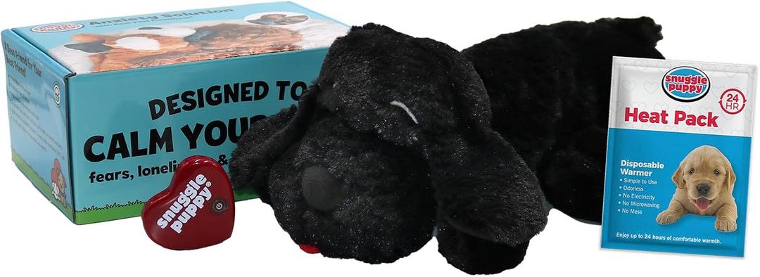 Original Snuggle Puppy Toys - Heartbeat Puppy for Dogs - Pet Anxiety Relief and Calming Aid - Comfort Dog Toys for Behavioral Training (1 Count (Pack of 1), Black)