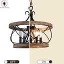 20" Farmhouse Chandelier, 5-Light French Country Drum Chandelier Over Table, Wood Chandelier for Kitchen Island Dining Room Entryway