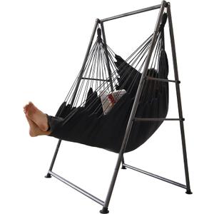 Hammock Chair Stand with X-Large Swing Chair with Footrest，Anti-Tip Thickened Weather-Resistant Iron Pipe Swing Frame, 450Lbs Stand Capacity Quick Assembly for Indoor Outdoor (Dark Grey)