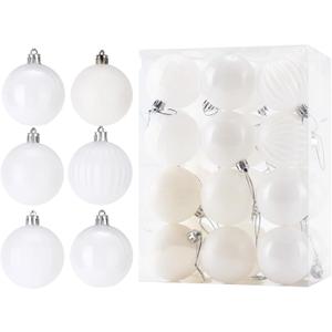 Christmas Ball 24ct 2.36 Inches White Mini Xmas Hanging Ornaments for Trees Wreath Garland Wedding Party Home Office Shop Decorations
