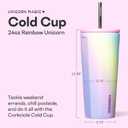 Corkcicle Cold Cup Insulated Tumbler with Straw - Keeps Drinks Cold for 12 Hours - Triple-Insulated Stainless Steel - Leak-Resistant Lid - Summer Drinkware Gift - 24 oz - Rainbow Unicorn