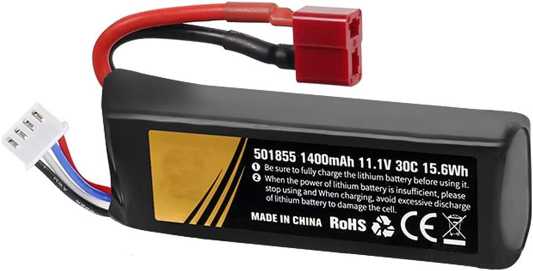 1400mAh 30C Airsoft Batteries 11.1V lipo 3s Rechargeable Hobby Battery with T-Plug Deans & JST XH Connector for Airsoft Guns Airsoft Rifle Model splatrball Universal Battery 11.1v