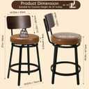 Swivel Bar Stools Set of 2, 26" Counter Height Barstools with Solid Wood Back & Metal Legs, Faux Leather Bar Chairs, Mid-Century Modern Counter Stools for Kitchen Island, Caramel Brown