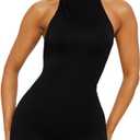 THLAI Sexy Jumpsuit for Women Romper Sleeveless Backless Halter Bodycon Shorts Jumpsuit One Piece Clubwear Night Party Outfit, L Black 