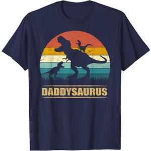 Daddy Dinosaur Daddysaurus 2 Two Kids Funny Father's Day dad T-Shirt Small