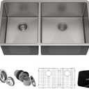 KRAUS Standart Pro 33 -inch Undermount 60/40 Double Bowl 16 Gauge Stainless Steel Kitchen Sink, KHU104-33