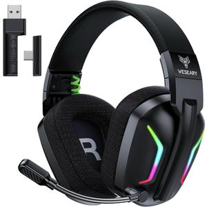 WESEARY Wireless Gaming Headset for PS5, PS4, PC, Laptop, Mac & Switch, Dual Low-Latency 2.4GHz USB/Type-C, Bluetooth Gaming Headphones with ENC Mic for Gamecube, 3D Stereo,Colorful Light, 50H Power