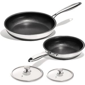 KITEXPERT Non Stick Frying Pans Set of 2 (10, 12") Titanium Ceramic Pan with Lids, Nonstick Skillet Stainless Steel, PFAS PFOA & PTFE Free, Dishwasher & Oven Safe, All Cooktops Compatible (Black)