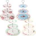 Dandat 4 Pcs 3 Tier Cake Stand Floral Ceramic Afternoon Serving Tray Porcelain Dessert Stand 6" 8" 10" Cake Stand 3 Tier Serving Platter for Tea Party, Wedding and Birthday, 4 Colors