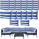 14Pcs Outdoor Cushion Covers Replacement Washable Waterproof UV w/Zipper for 6-Seaters Sofa Patio Slipcovers Set Seat and Back Covers Only (Deepblue Stripe, 23.6x23.6inch)