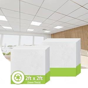 2ft x 2ft Drop Ceiling Tiles，Printed Pro Ceiling Tiles 24 x 24in. Waterproof, Washable and Fire-Rated - Reusable - High-Grade PVC to Prevent Breakage-Package of 12 Tiles