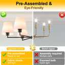 36" Black Dining Room Light Fixture, No Assembly Required 6-Lights Kitchen Chandelier for Dining Room with White Fabric Shade, Chandelier Ceiling Light Fixture for Kitchen Island Bulb Not Included